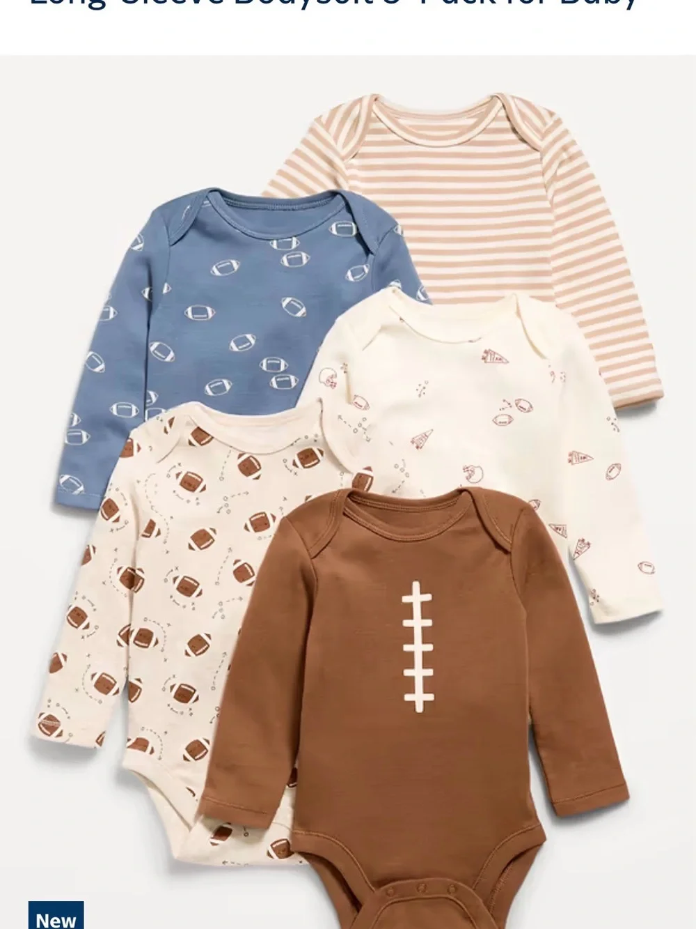 Old Navy Football Long-Sleeve Baby Bodysuit Set - Brown, Cream, Blue, Tan